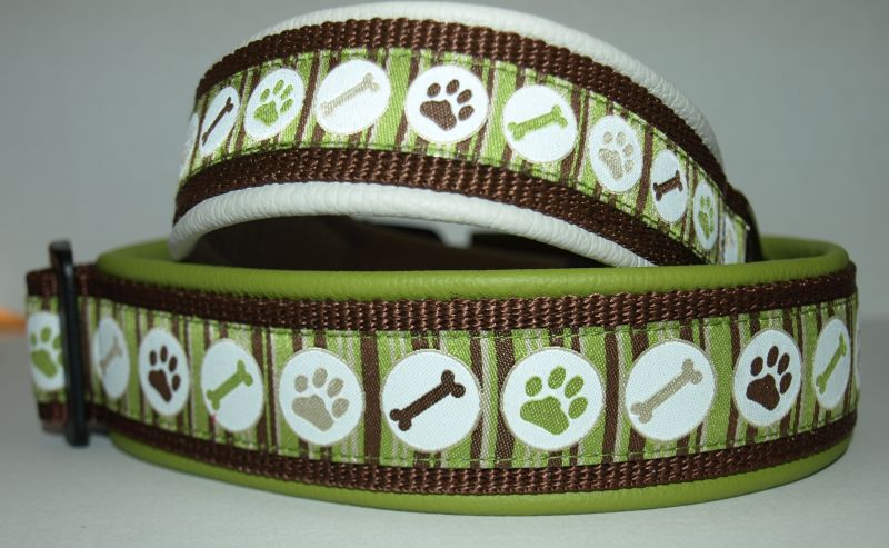 Halsbänder mit Borte doggy stripes in grün